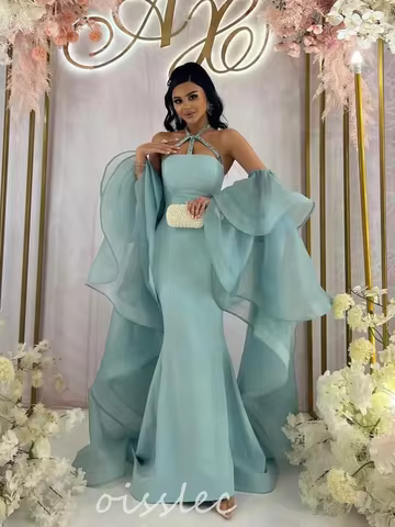 Oisslec Luxury Mermaid Prom Dresses Beaded Evening Dress Luxury Birthday Dress Halter Vestidos Para Eventos Speciales