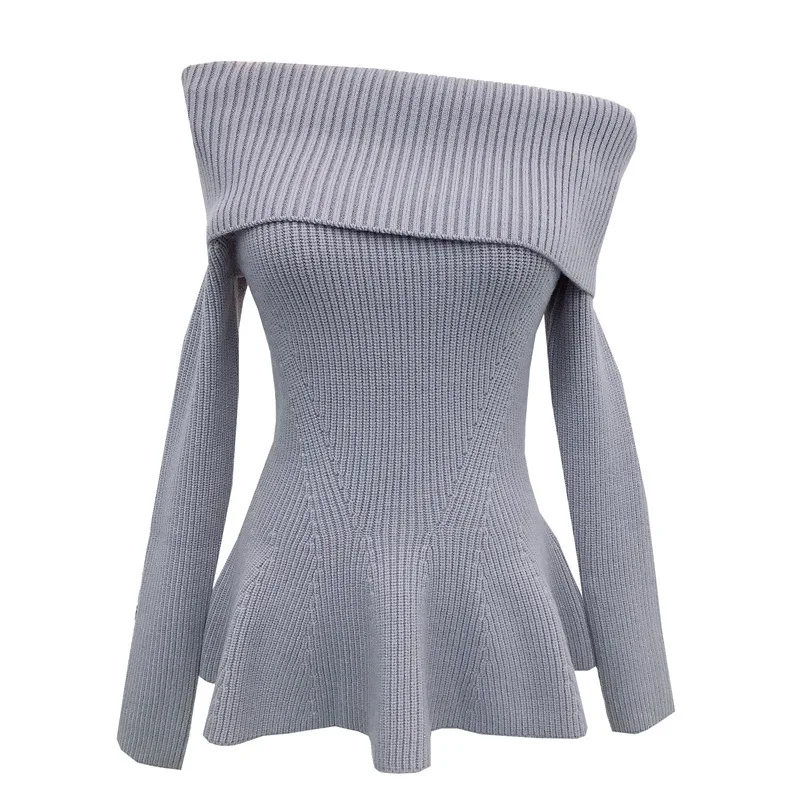 7864 خريف شتاء جديد نمط عطرة اجتماعية خارج الكتف الخصر المجوف كشكش تصميم مثير