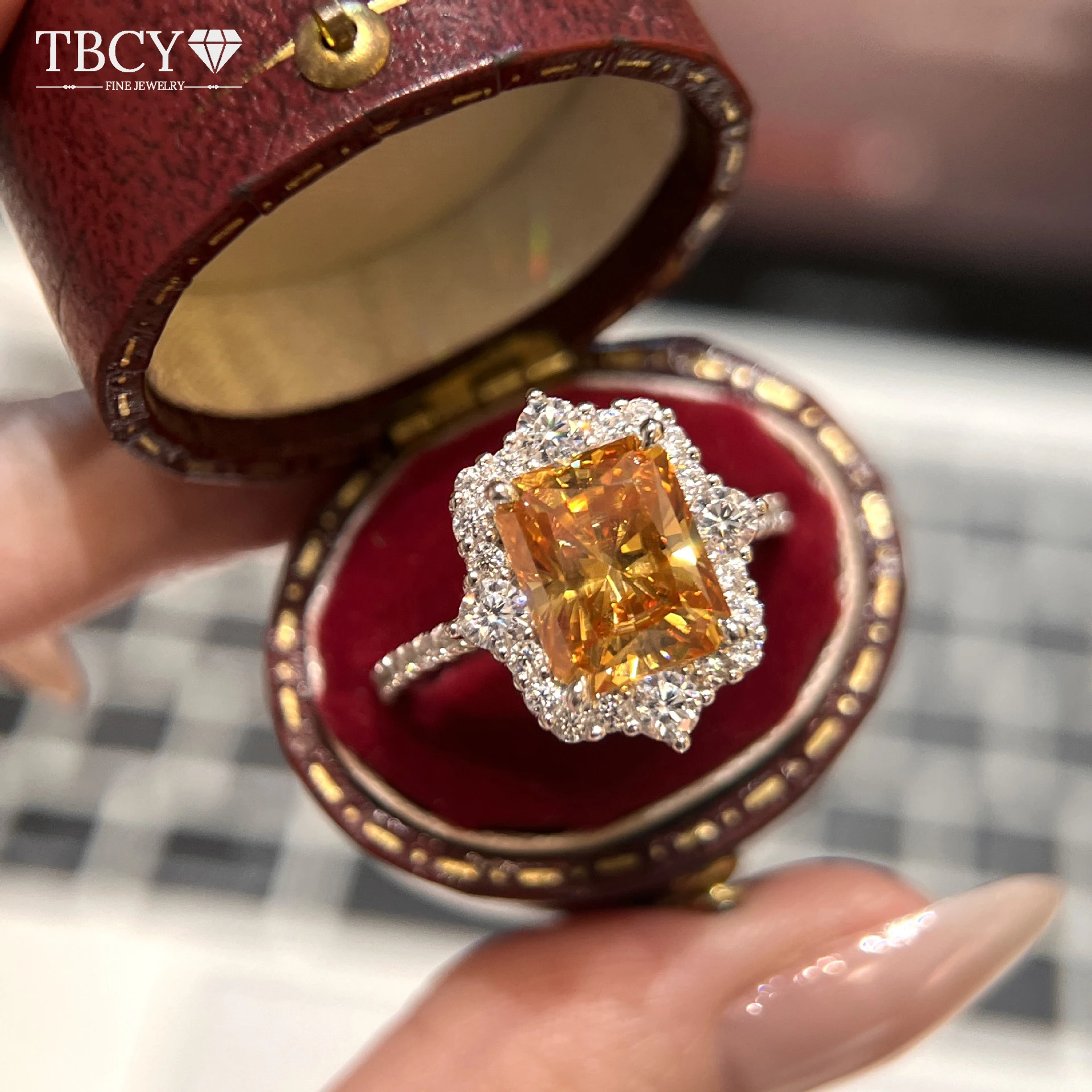 TBCYD الشمبانيا مويسانيتي خاتم الماس مشع قطع خواتم 4cttw S925 فضة المشاركة للنساء الزفاف غرامة مجوهرات