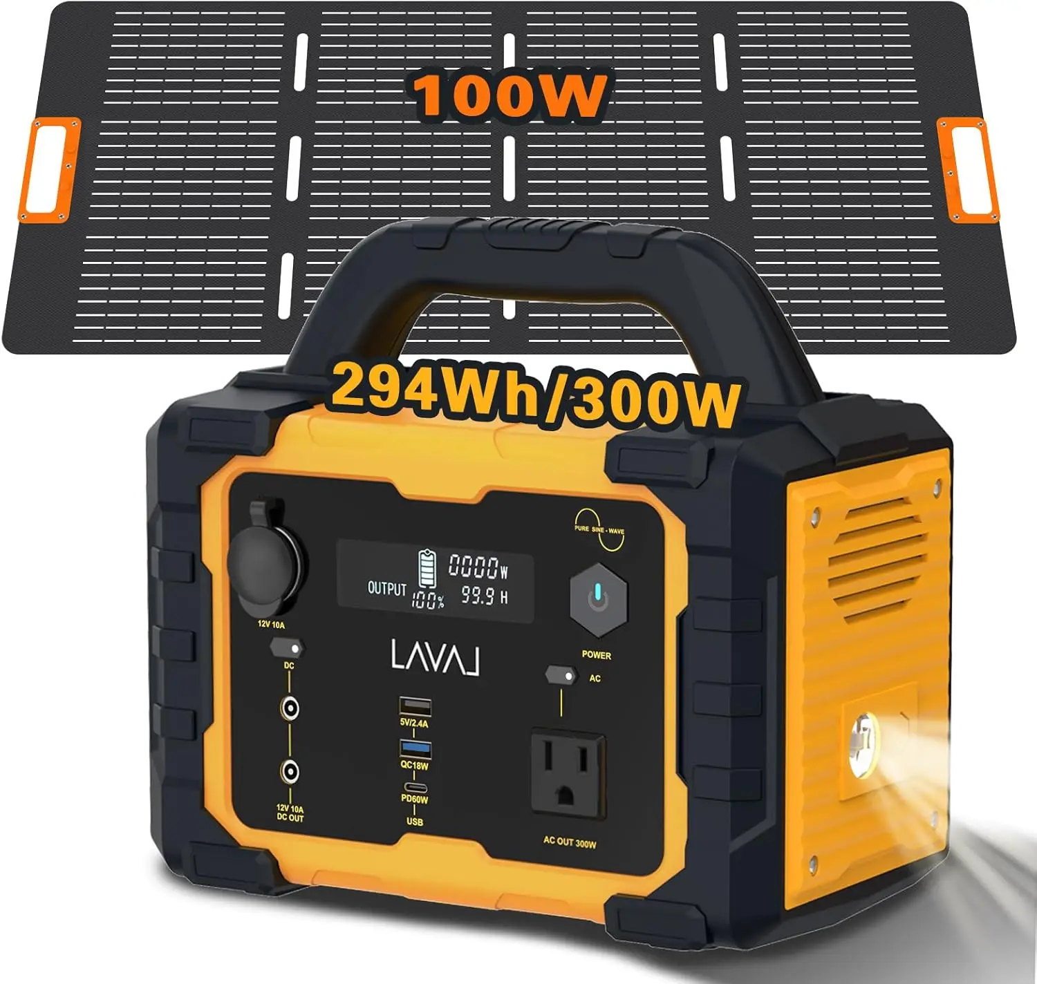 Solar Generator 300W Portable Power Station with 100W Foldable Solar Panel, 294Wh Lithium Battery, 120V/300W AC Outlet