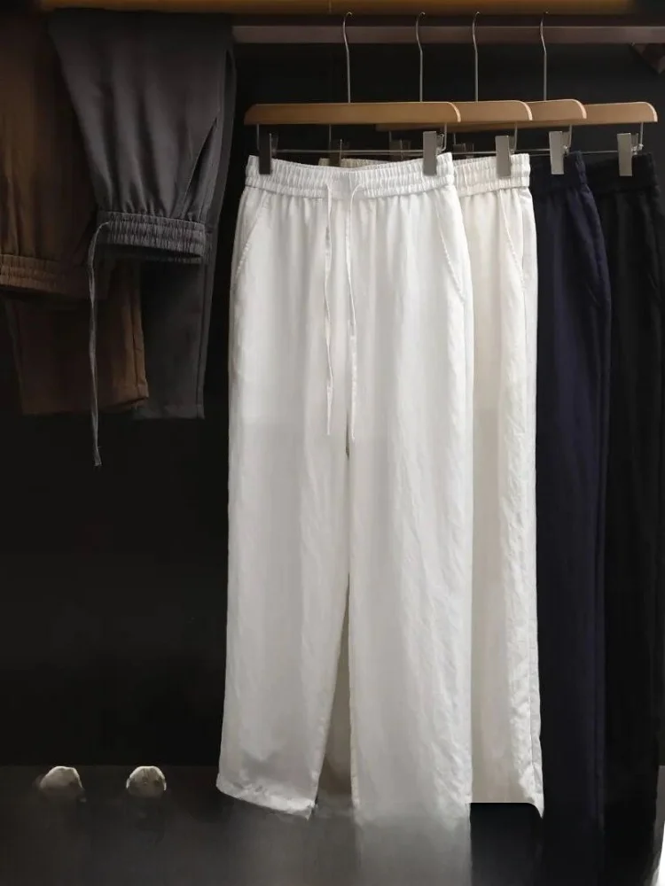 

Laoqian Relsel Linen Skin-friendly Breathable Men's Fashion Elastic Waist Casual Pants Straight Leg Summer New Arrival