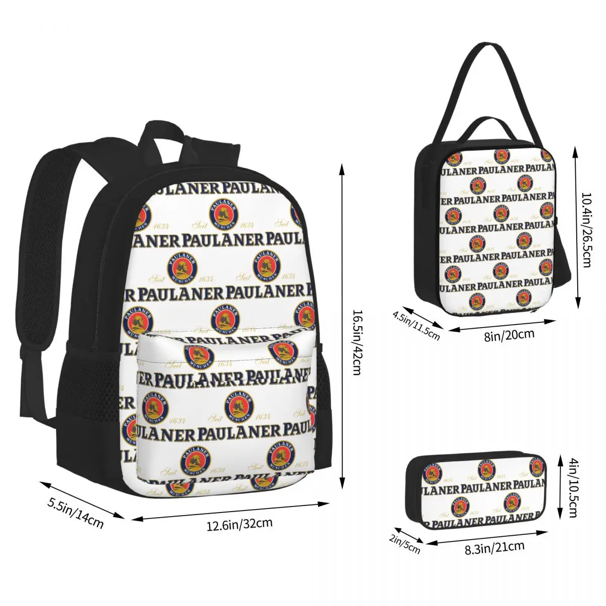 Paulaner Munchen Backpacks Students Bookbag School Bags Rucksack Lunch Bag Pen Bag Three-Piece Set
