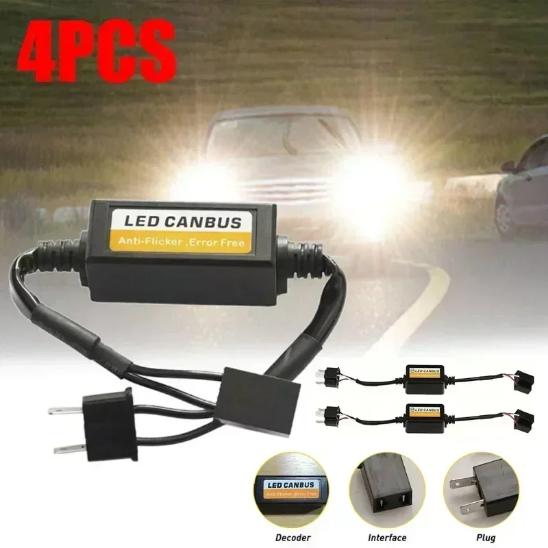Adaptador decodificador LED Canbus para H1 H4 H7 H11 9005 9006 9012, arnés antiflicker, bombillas, resistencia, cancelador de errores de advertencia, 4 Uds.
