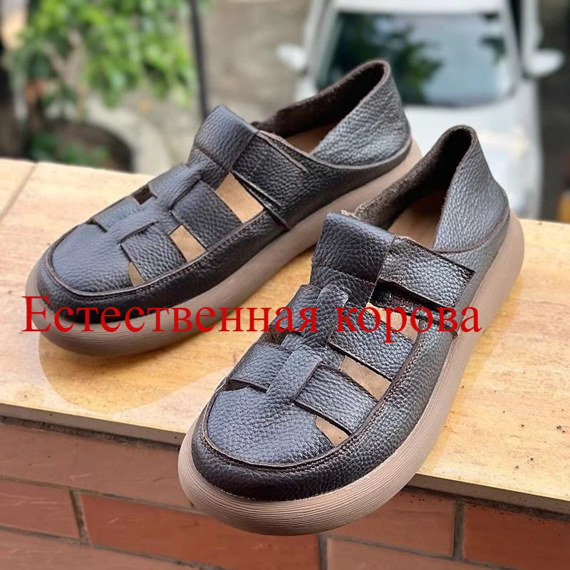 

Hollow Pig Cage Shoes Sandal Men's Summer New Cowhide Breathable Natural Leather Soft Sole Leather Man Sandals