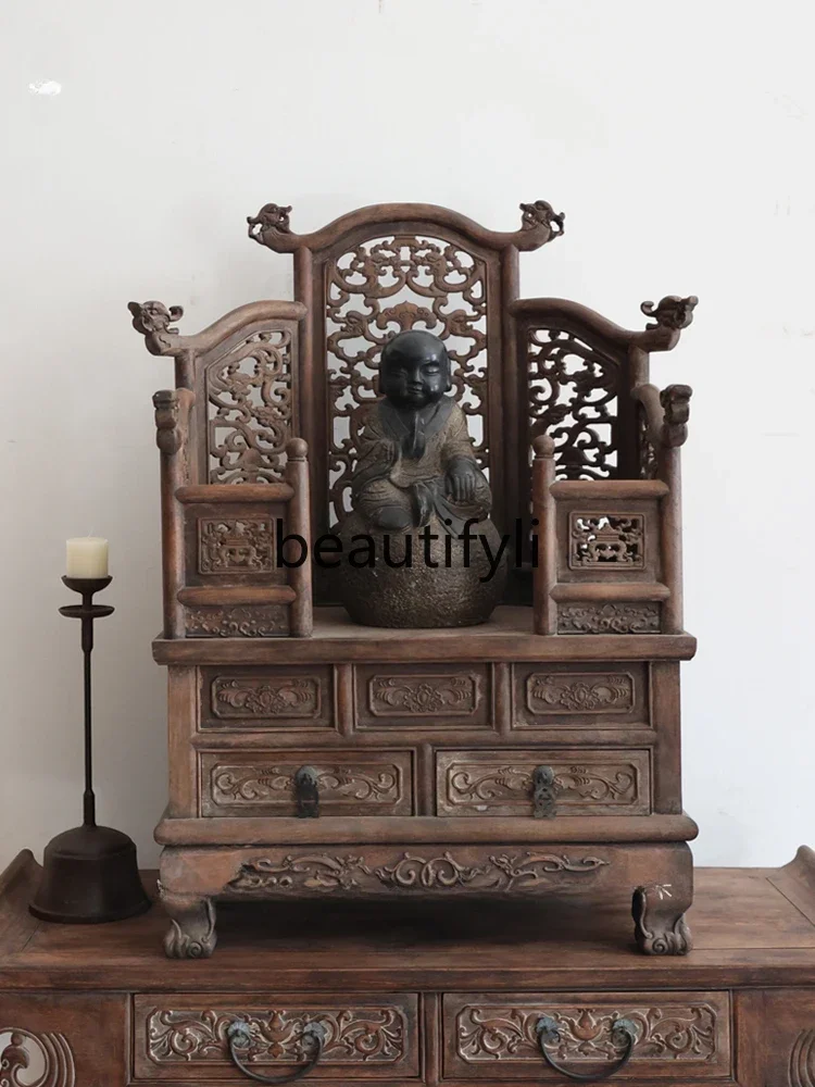 

ss CBuddhist niche solid wood Chinese table seat antique and old objects Ming and Qing classical Buddhist table folk ornaments