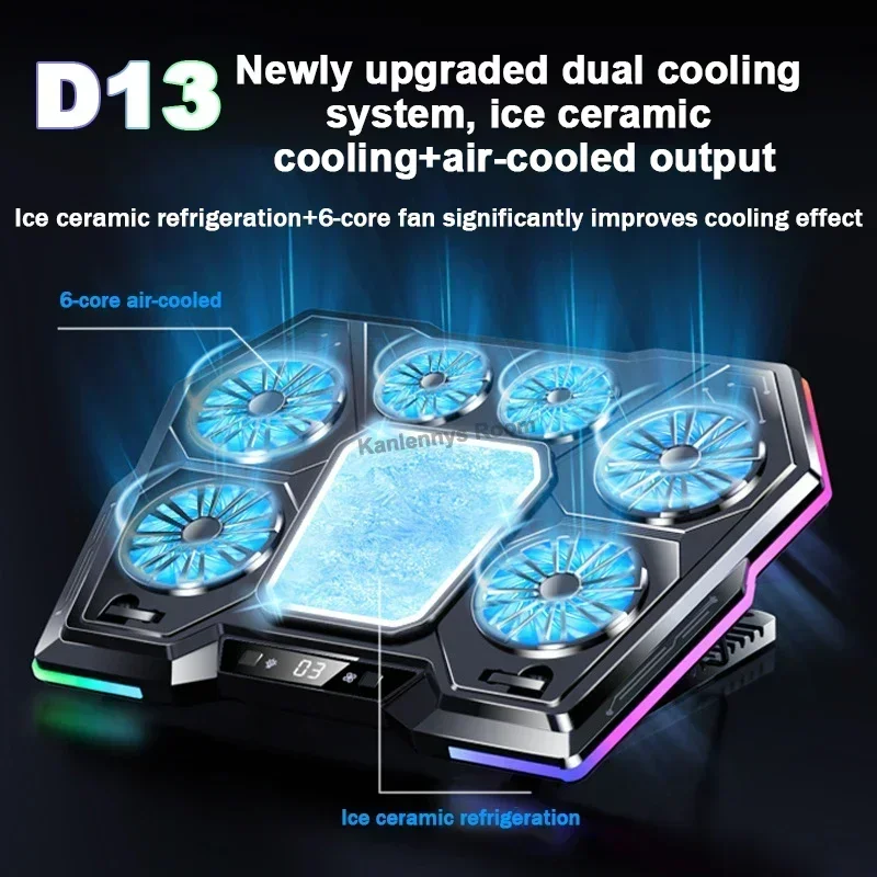 D13 Semiconductor Game Laptop Cooling Pad 8 Angles Adjustable Foldable LED Screen Notebooks Cooler Bracket For 12-21'' Computer