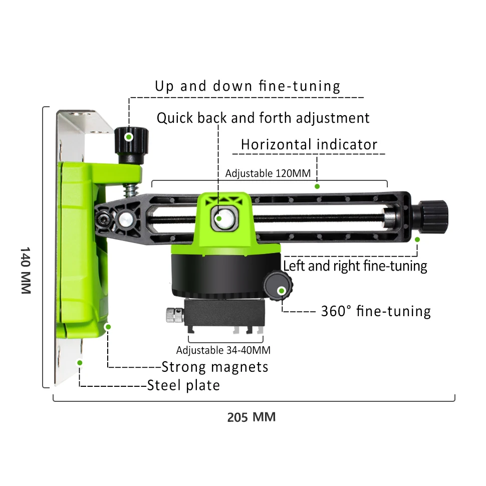 CLUBIONA Laser Level Fine-tuning Wall Bracket Strong Magnetic Pivoting Hanging Base with 360° Adjustable Clip For 3D Line Laser