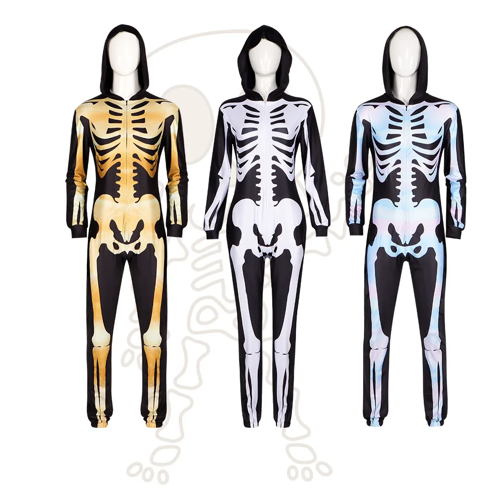 

Костюм на Хэллоуин, ужасный скелет, облегающий костюм, Бог Смерти, ролевой комбинезон с капюшоном, костюм для косплея, сценический костюм
