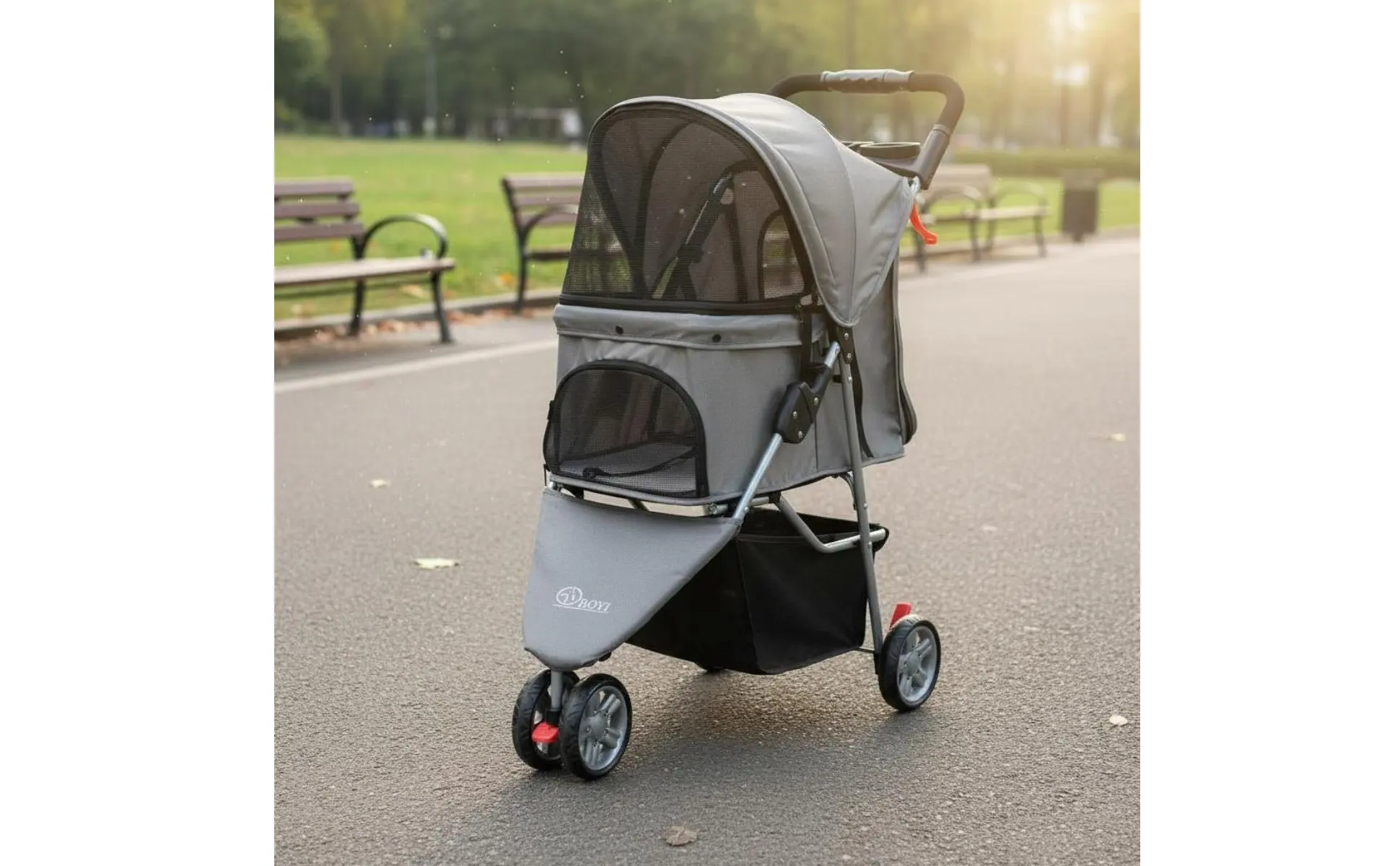 3-Wheel Pet Pet Carriage Foldable Folding Dog Pet Carriage Lightweight Cat Carrier Breathable Mesh Single-Button Fold