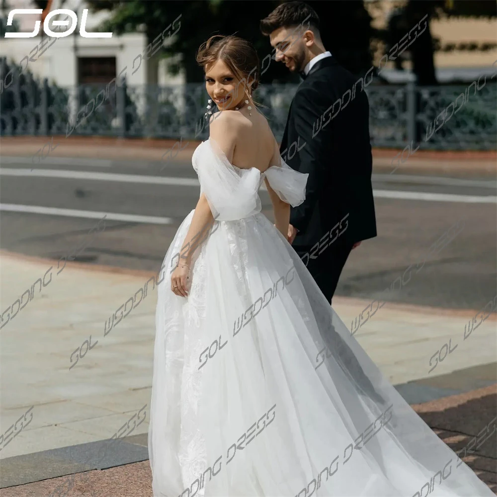 Vestido De novia De tul con escote Corazón, prenda elegante con apliques De encaje, Espalda descubierta, línea A, Sol