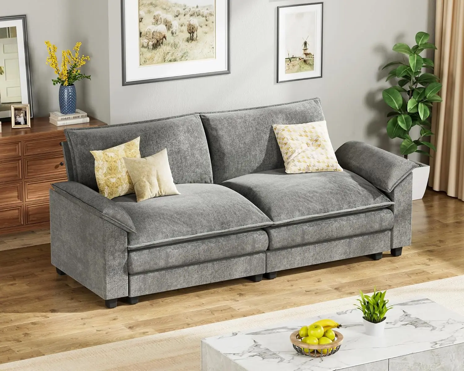 Canapé modulaire 80 pouces avec coussin double couche en chenille, profond, 2 places, style nuage, p