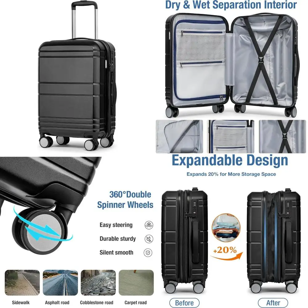 Bagaglio a mano leggero con guscio rigido approvato dalla compagnia aerea con lucchetto TSA, 22x14x9, valigia piccola con ruote da viaggio