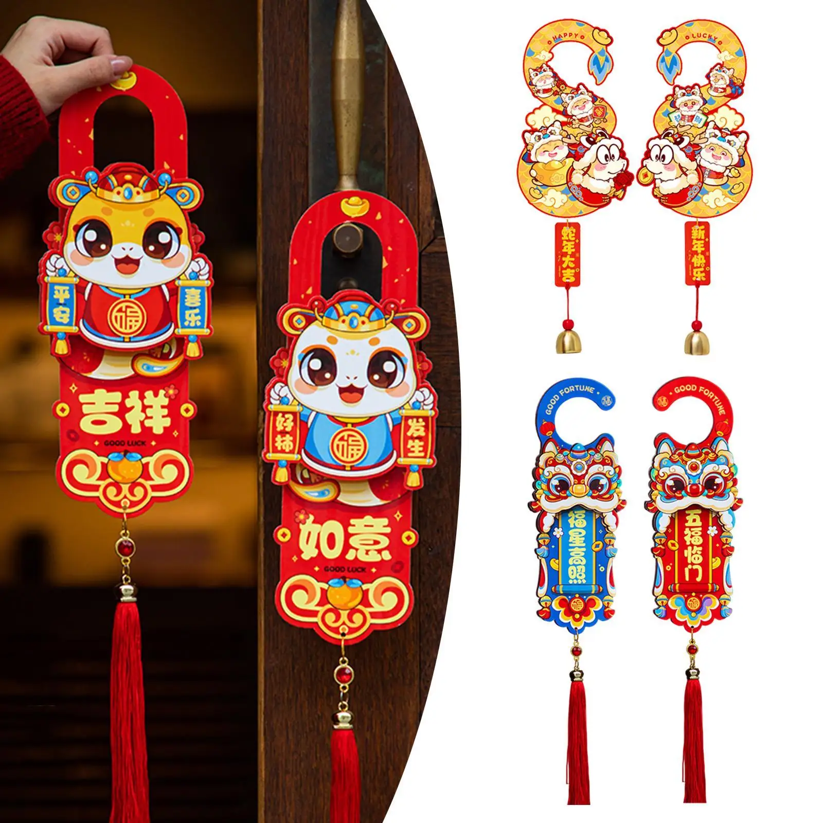 6x Kwastje Hangers Deurhanger Borden Chinees Nieuwjaar 2025 Slang Hangende Decoraties Deurknop Ornament voor Woonkamer Kantoor