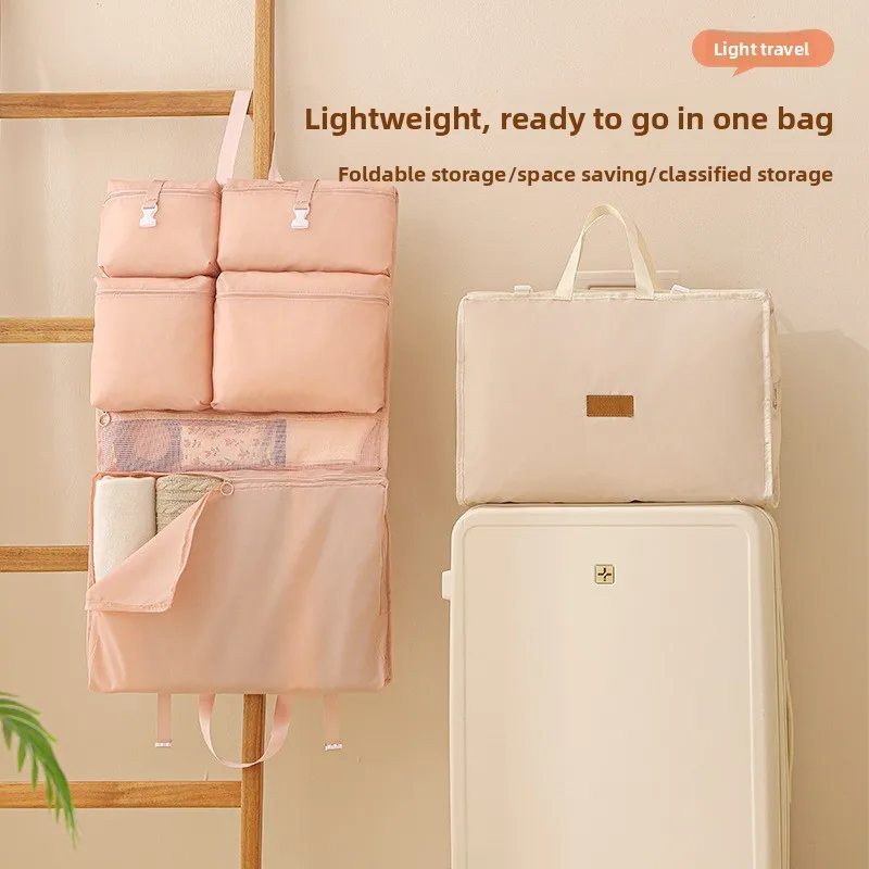 Travel storage bag portable 6-in-1 organizer suitcase clothes storage hanging organizer for underwear and lingerie
