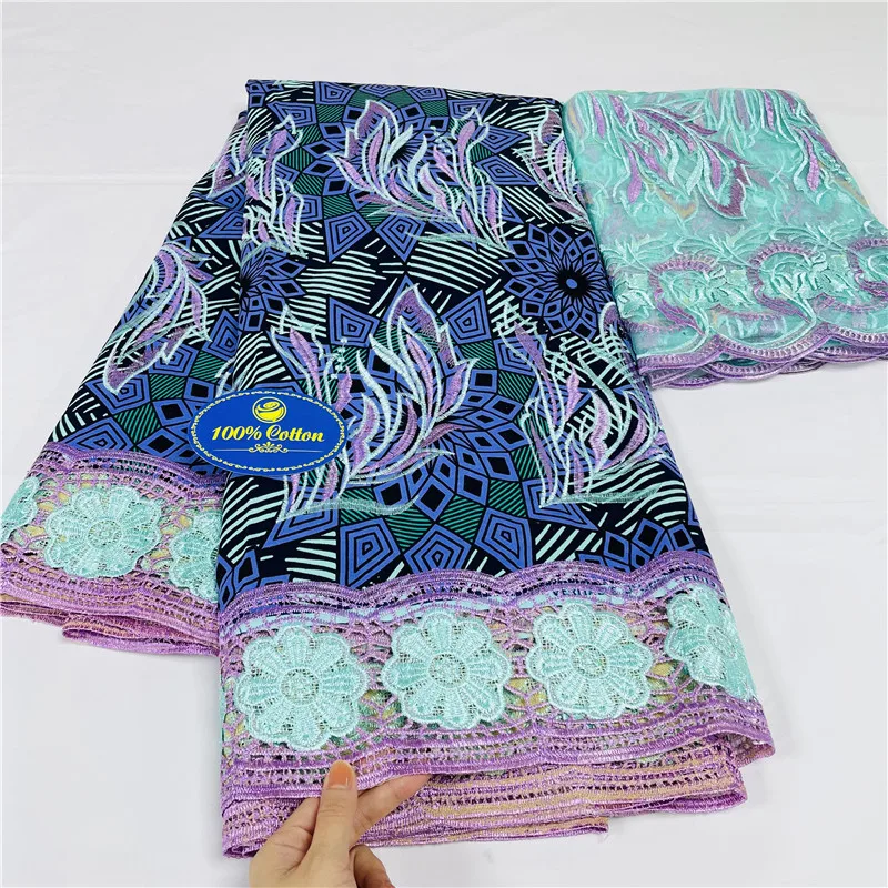 

7 yard African Wax Brocade Lace Fabric Hight Qualiy 100% Cotton Ankara Wax Satin Print Lace Fabric For Woman Evening Dresses KL1