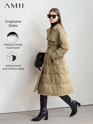 AMII 2024 Winter New Women's Solid Color Graphene Lining Loose Thickened Warm with Belt Long Trench Coat Down Jacket 12444053