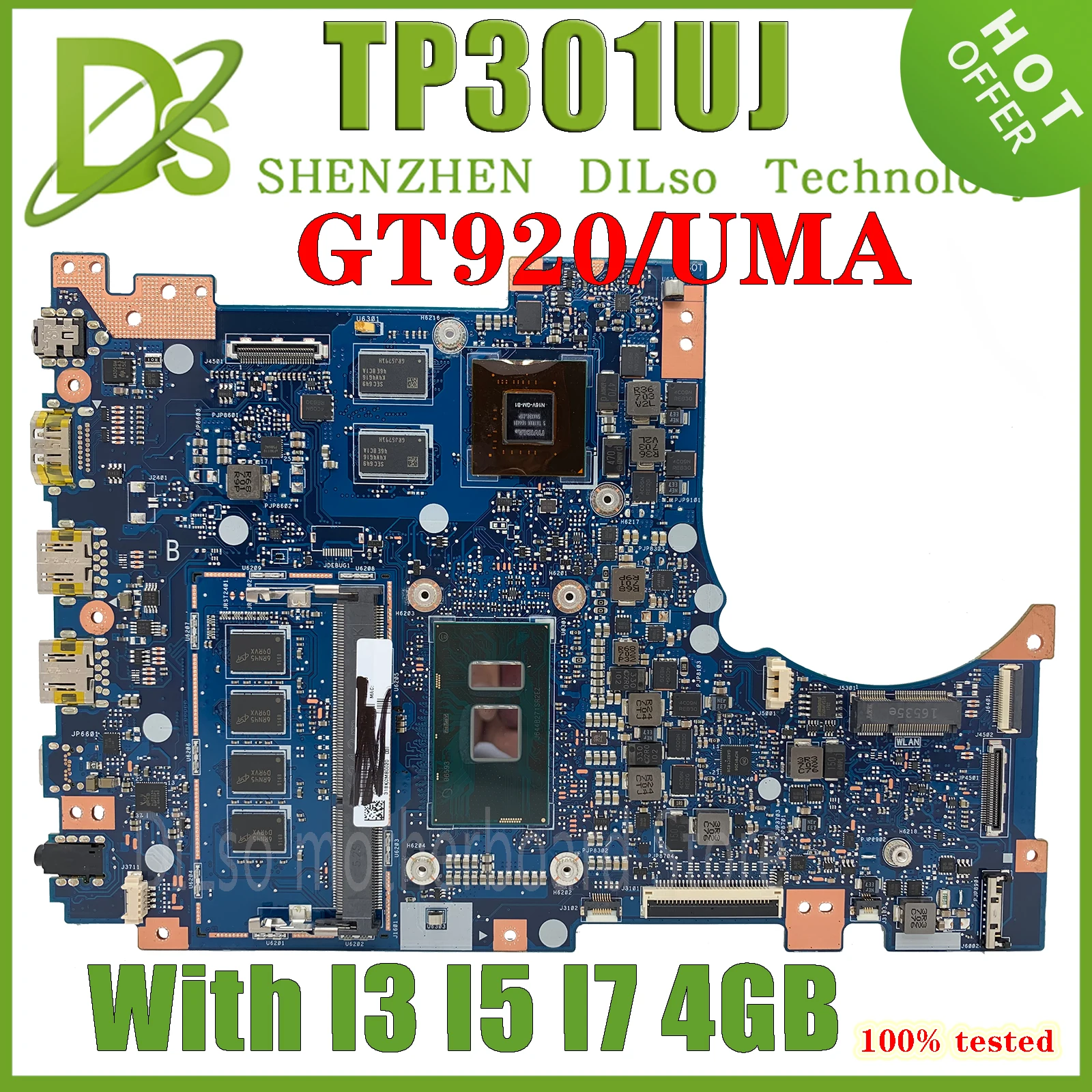 KEFU TP301UJ MAINboard untuk ASUS Vivobook Flip TP301U TP301UA Q303UA TP301UJ Motherboard I3 I5 I7-6500U 4GB 100% Test OK