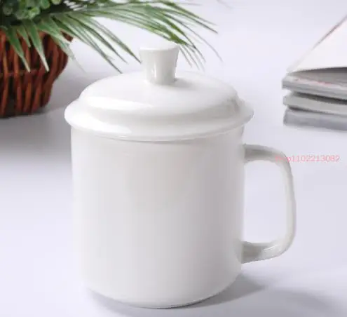 500ML, Bone China Cappuccino Cup Mug, Cafeteria Blank Ceramic Pure White Enamal, with Lid, Taza Ceramica Thermo Camera