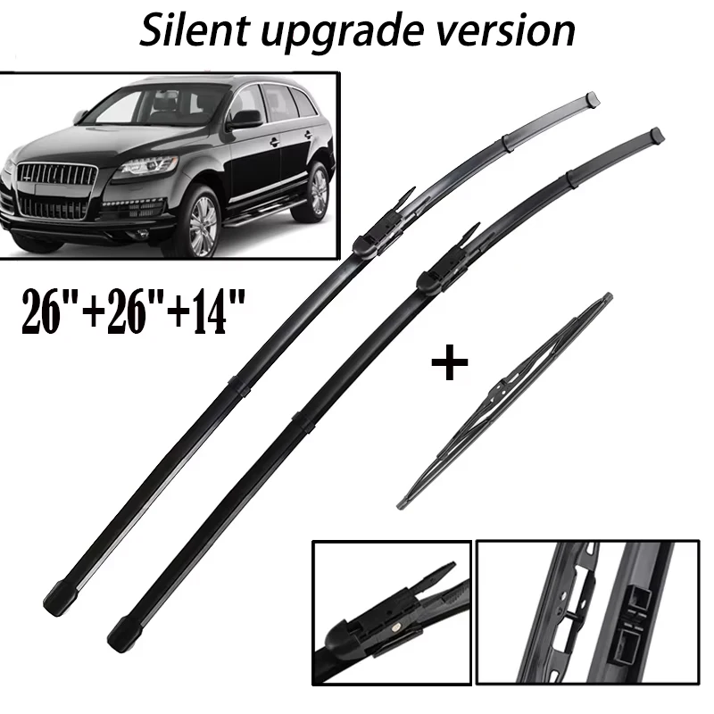 

Front & Rear Wiper Blades Set For Audi Q7 4L 2006 - 2015 Windshield Windscreen Window Brushes 26"+26"+14" Silent upgrade version