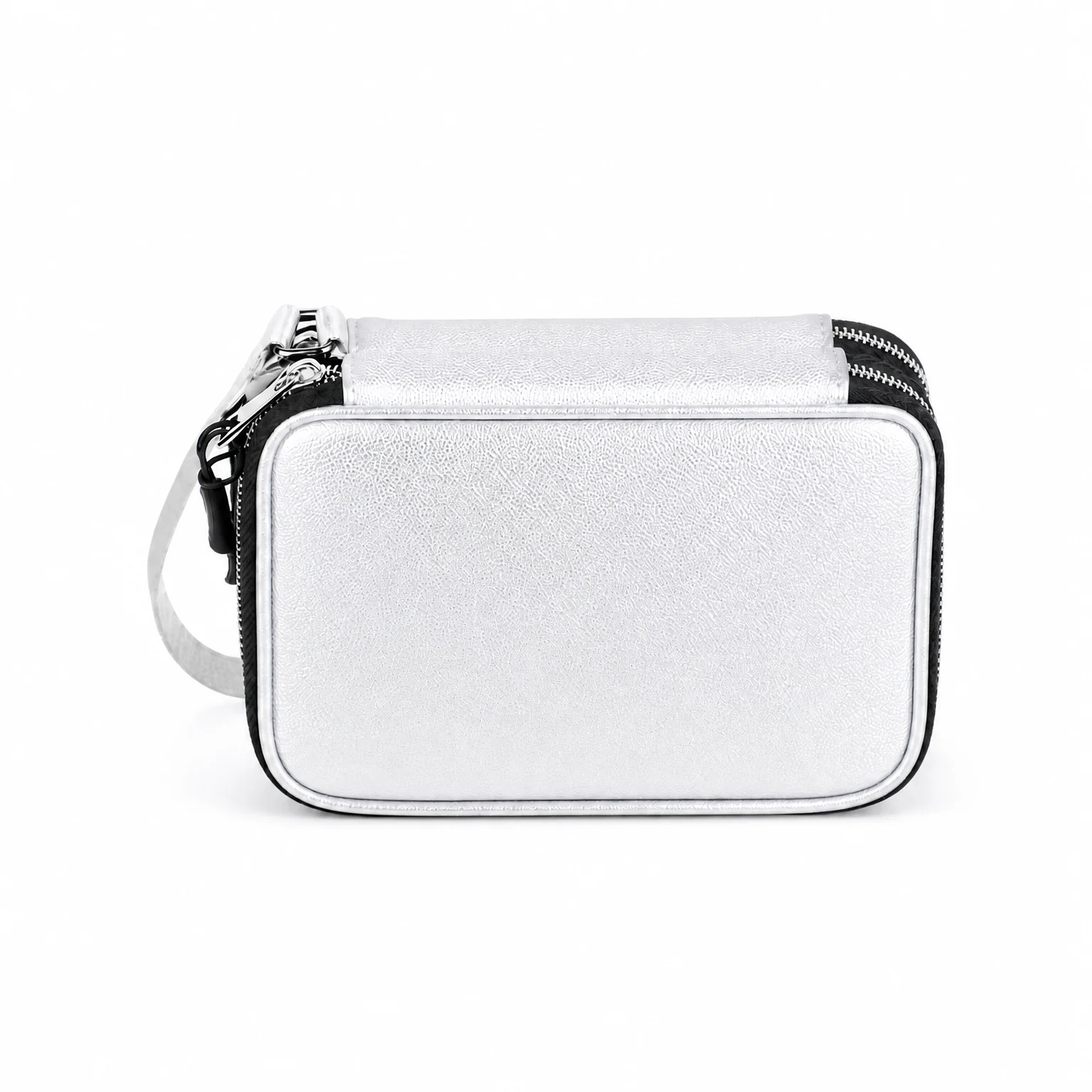 Fireproof Waterproof Storage Bag Silver PU Leather Electronic Accessories Organizer Dual Layer Battery Pouch for Travel Home