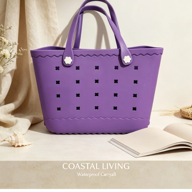 Large EVA Beach Tote Bag Perforated Outdoor Storage Basket Women Handbag For Summer Swimming Travel Shopping And Outdoor Fun view 5