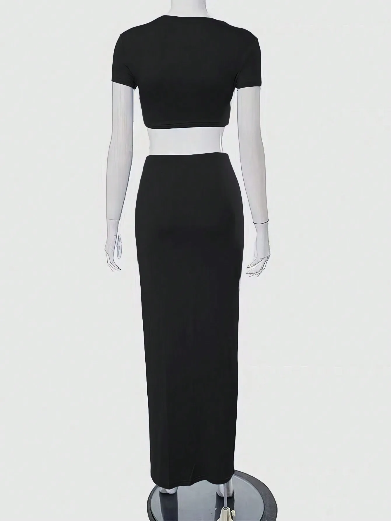 طقم نسائي بقصة ضيقة مكون من قطعتين بأكمام قصيرة وتنورة طويلة كاجوال طقم أساسي