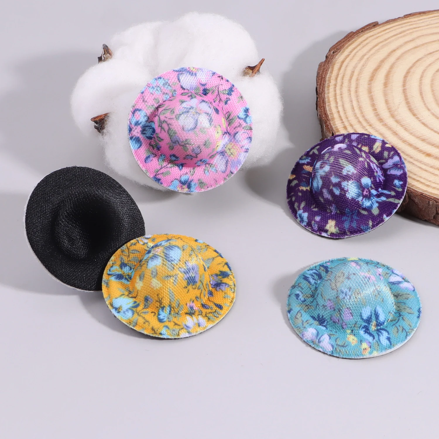 10PCS Felt Mini Hats Cute Doll Bear & Plush Toys Decorative Hats Accessory Girls Hair Ornaments Decorative Little Print Hats
