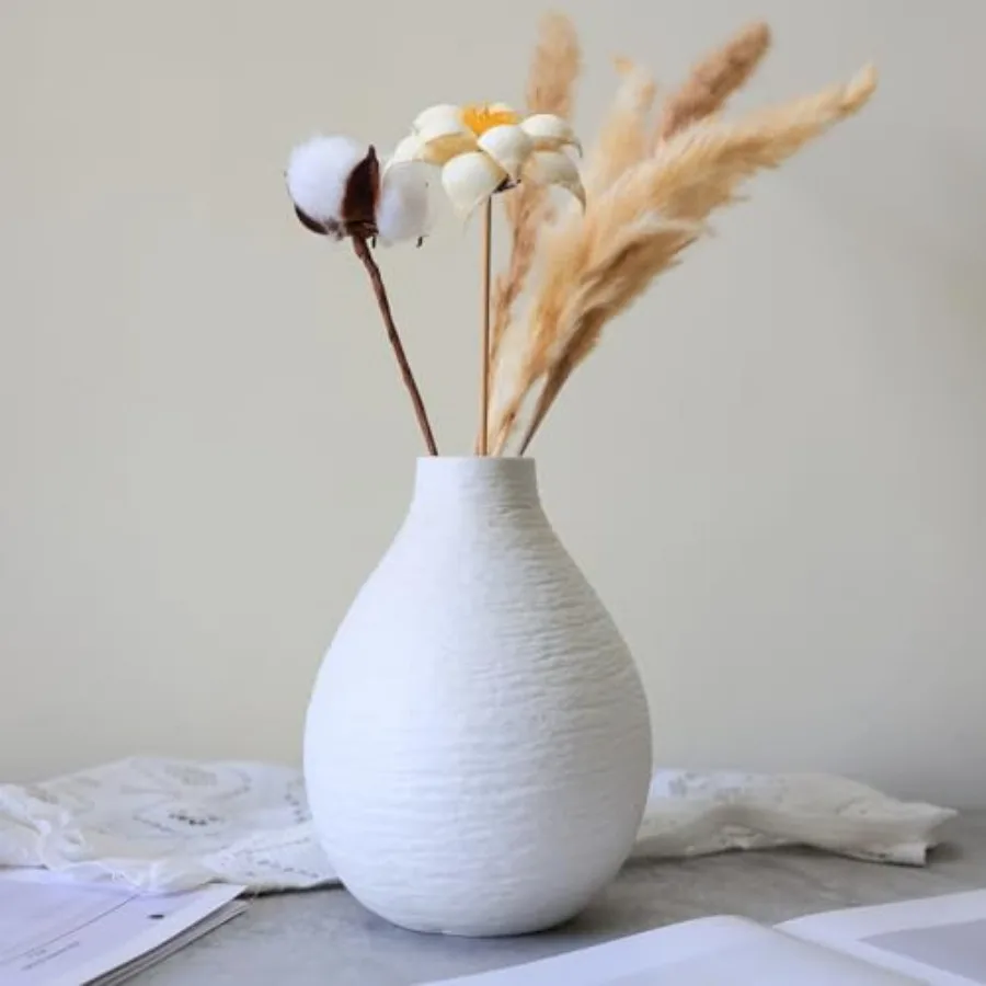 Snow Inspired Flower Vase, Ceramic Vases, White Vases, Minimalist Design for Elegant Home Decor for Coffee Table, Office Desk,