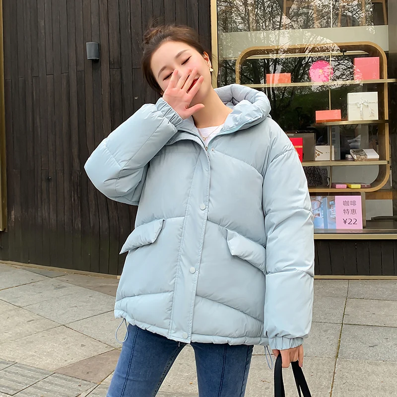 Autumn Winter Hooded Loose Casual Parka Women's Solid Color Coat Jackets for Fashion Warm Big Pocket Winter Coat Parkas