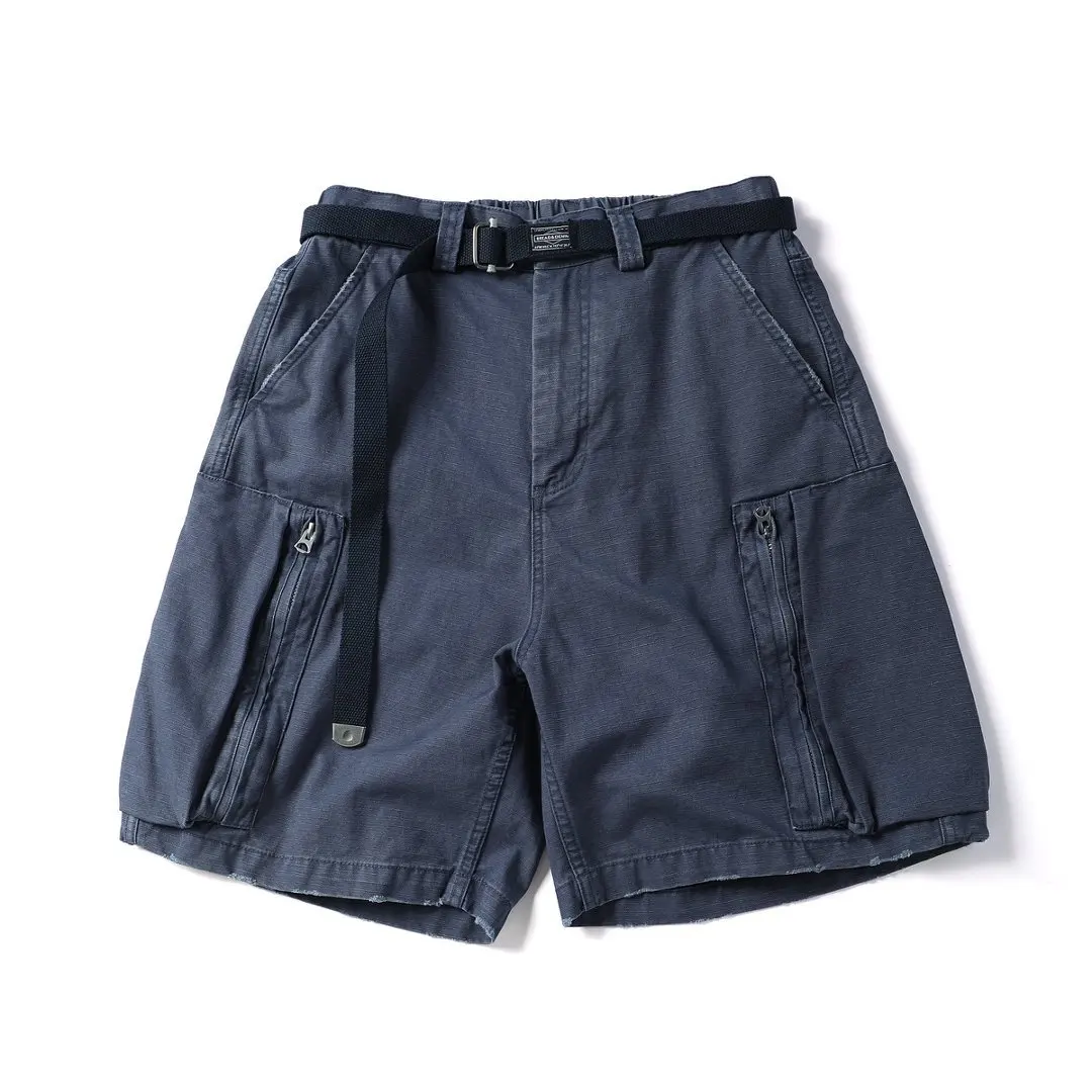 Japanese Retro Youth Distressed Worn-out Casual Shorts Cargo Shorts Men Classic Casual Summer 100% Cotton Knee-length Shorts