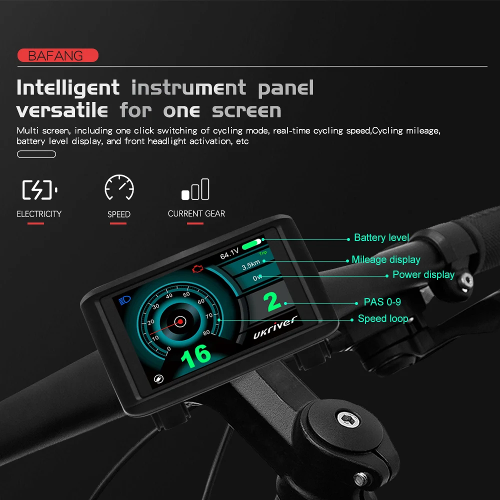 Electric Bike Display UKC1 With Bluetooth Funtion eBike Computer 9 PAS For BAFANG BBS02B BBS01B BBSHD Mid Hub Motor 24V-72V