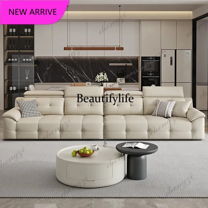 

M132 New Italian Minimalist Genuine Leather Living Room Sofa - Light Luxury Top Grain Cowhide Sofa Living Room Furniture