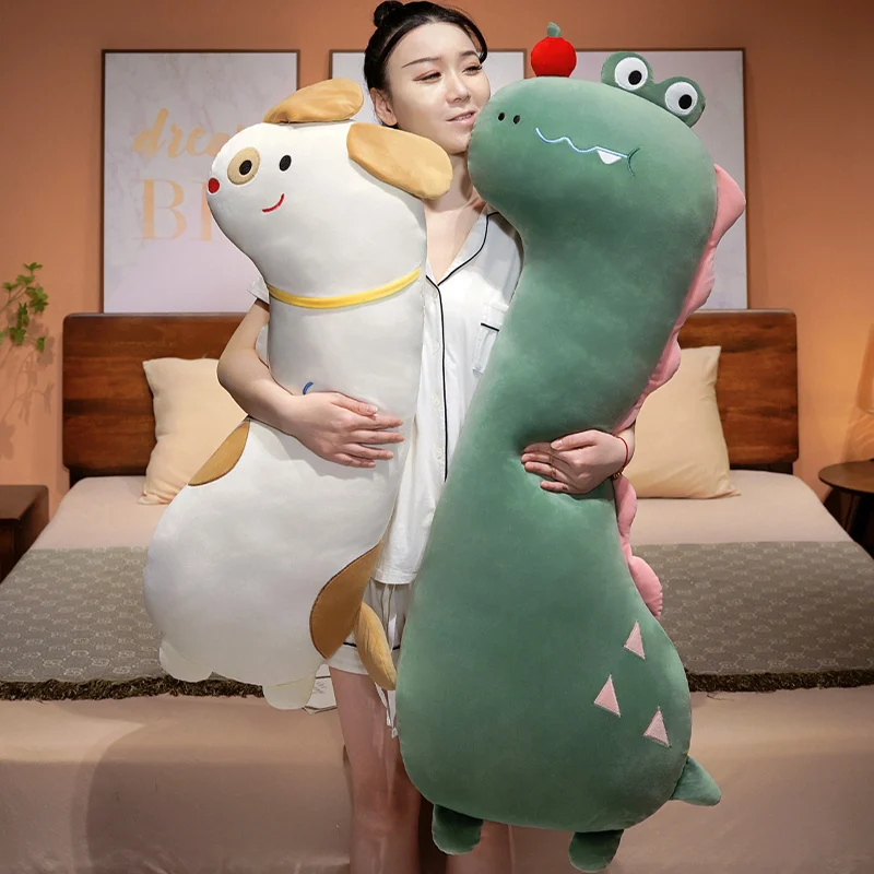 90/120cm Kawaii Long Pillow Stuffed Soft Animal Dolls Lovely Dinosaur Dog Crocodile Giraffe Sleeping Toys