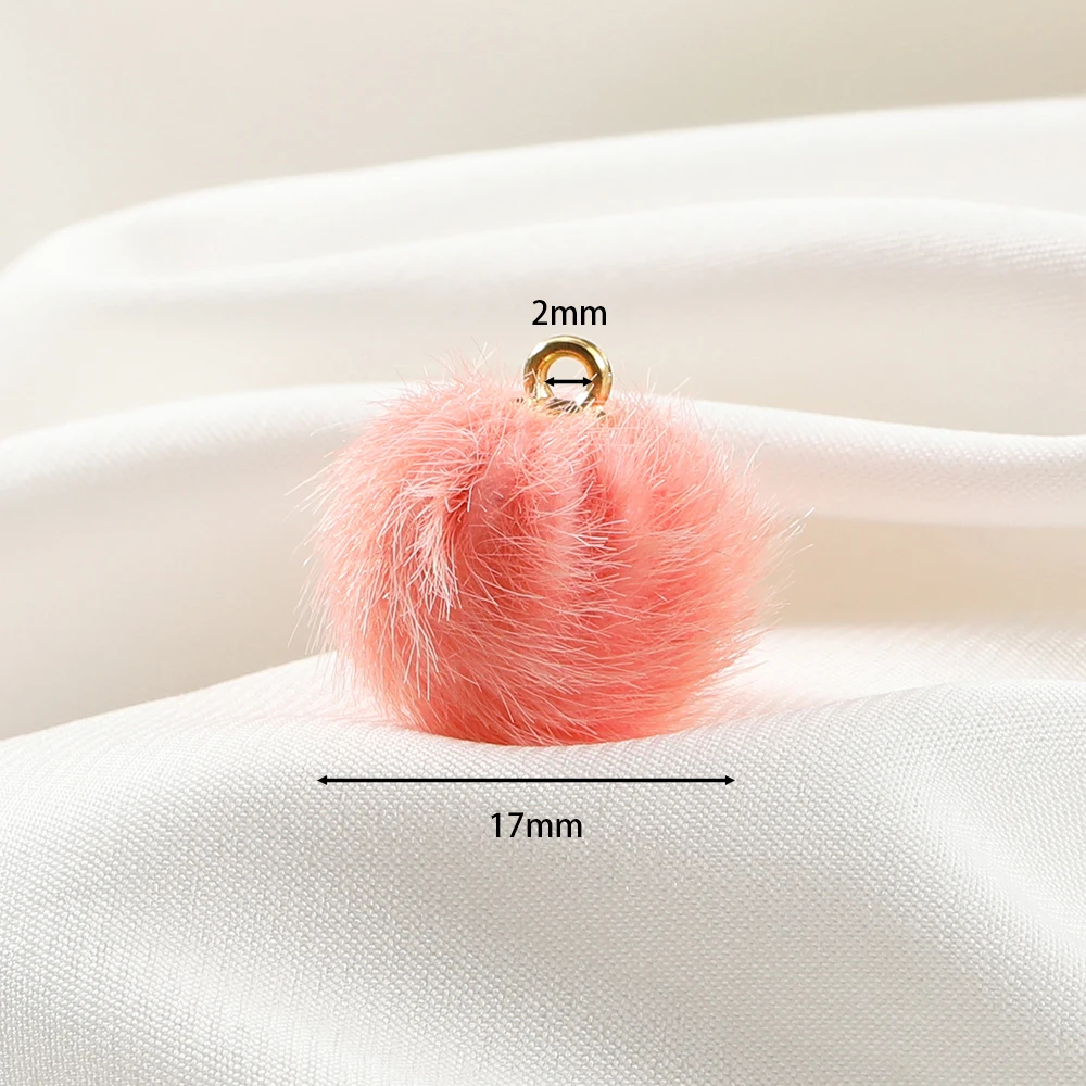 10pcs 17mm Plush Fur Covered Ball Beads Charms Pompom Beads Pendant for DIY Earring Bag Keychain Pendant Jewelry Making Supplies