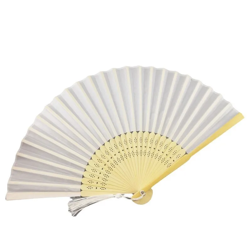 20-90PCS Personalized Engraved White Folding Elegant Silk Hand Fan with Gift bag with organza & Portable Party Wedding Supplies