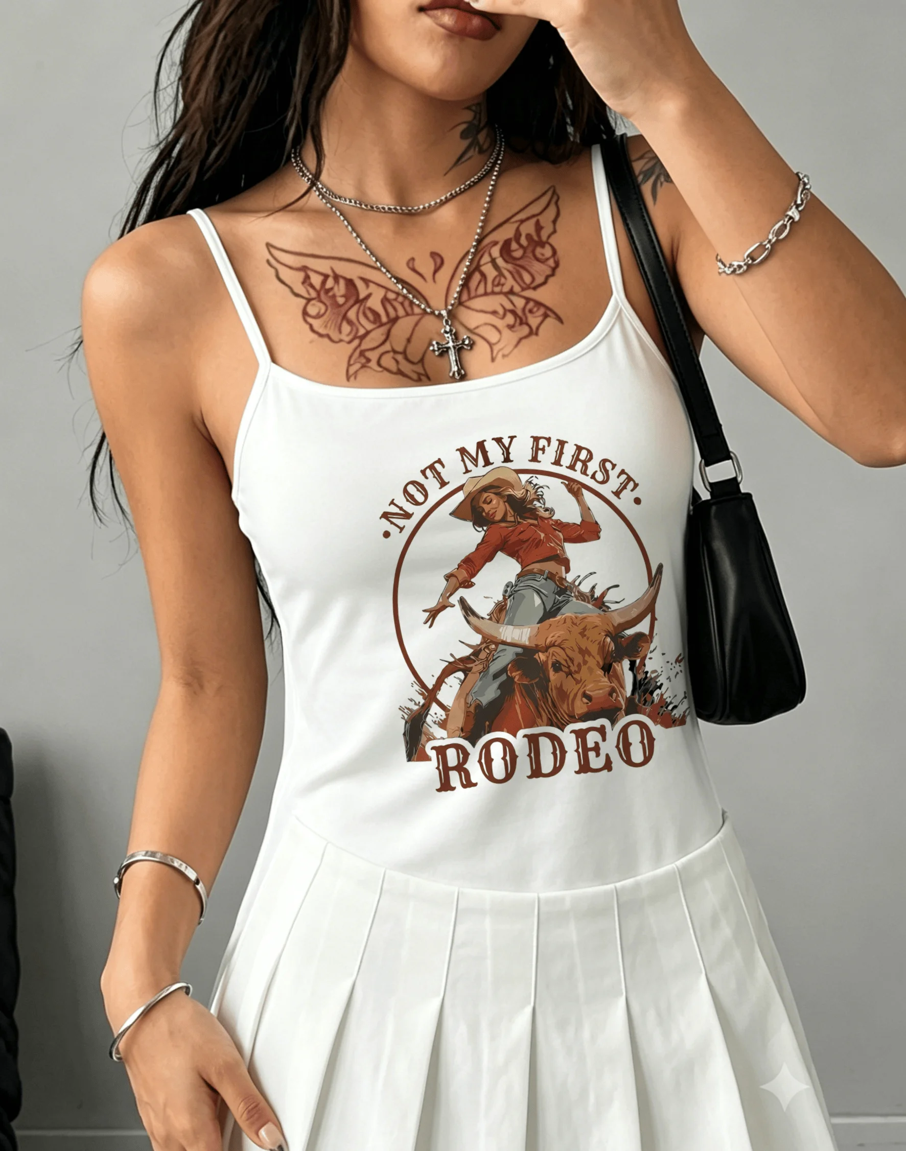 Western Cowgirl Rodeo Bull Rider Circular Art Print Spaghetti Strap Camisole Women Sleeveless Tank Top Country Music Event Vest