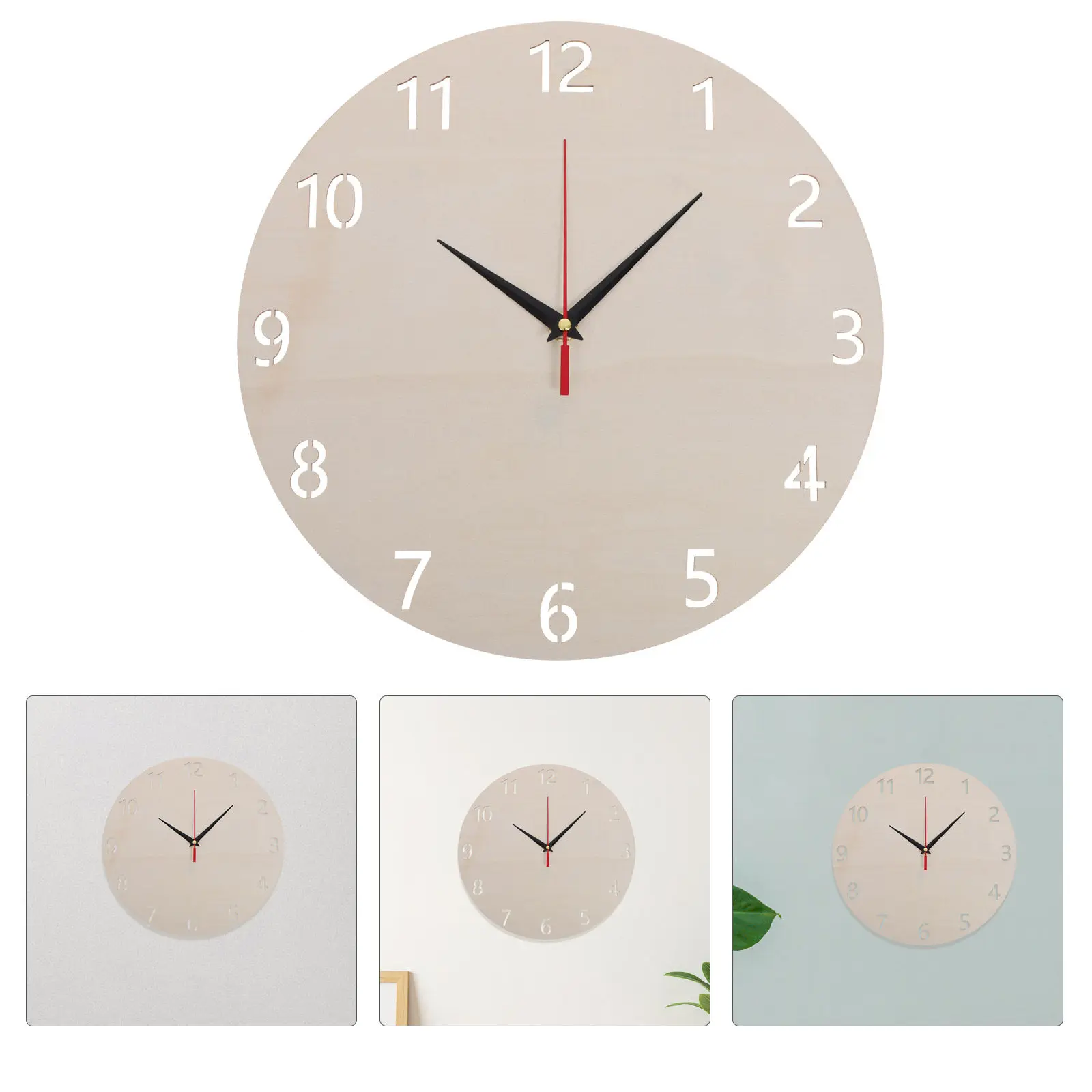 2Set Blank Wooden Clock Face 30Cm 12Inch Round Dial with Arabic Numerals Unfinished Paintable DIY Wall Clock Kit
