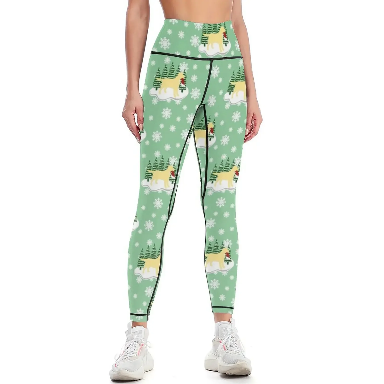 

Christmas Yellow Labrador Silhouette Santa Hat Leggings sport pants gym womans fitness set gym Womens Leggings