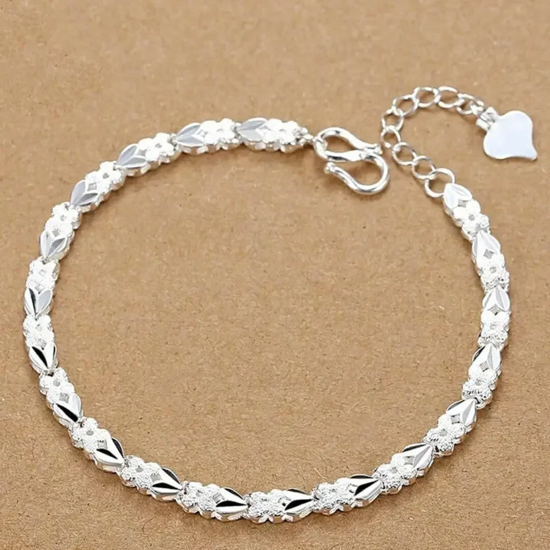 

925 Sterling Silver Bracelets Heart Leaf for Women Wedding Lady Noble Pretty Jewelry Fashion Nice Chain 20cm 8inch