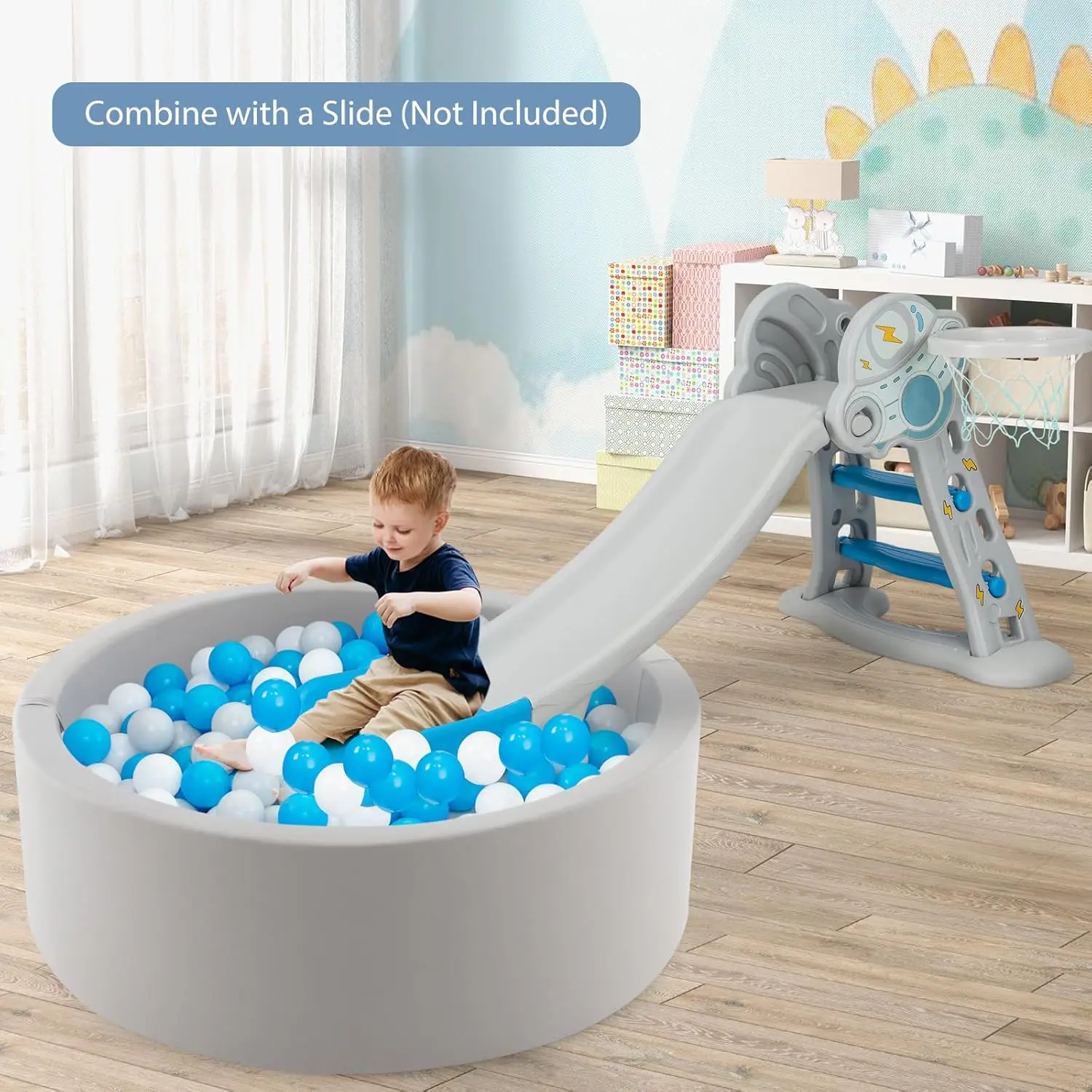 Fossa per palline in schiuma, grande piscina per palline rotonda morbida da 35,5 x 12 pollici con 200 palline oceaniche e custodia, box per bambini per interni ed esterni, pla