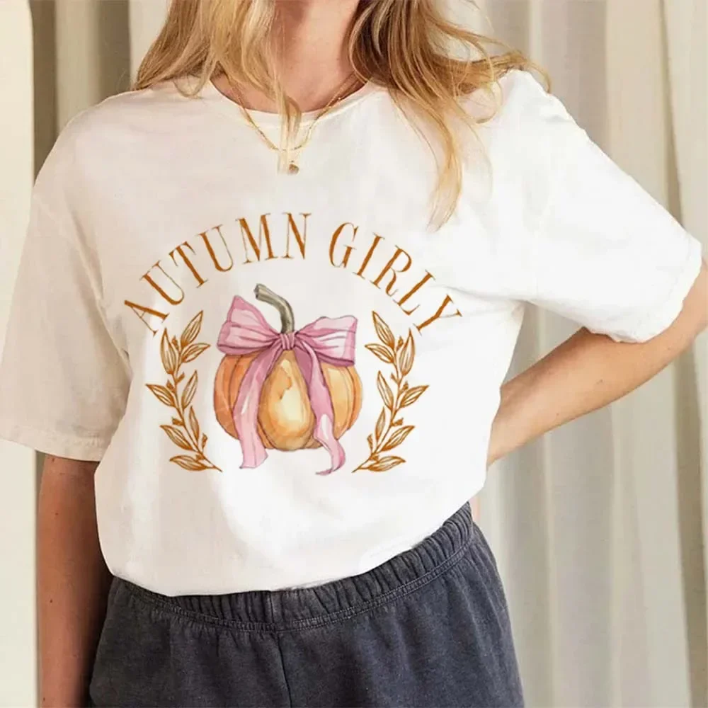

2024 Autumn Halloween O-Neck T-Shirt New Cute T-Shirt Fun Pumpkin Print Pattern Basic Top T-Shirt Women's Sweet Clothing T-Shirt