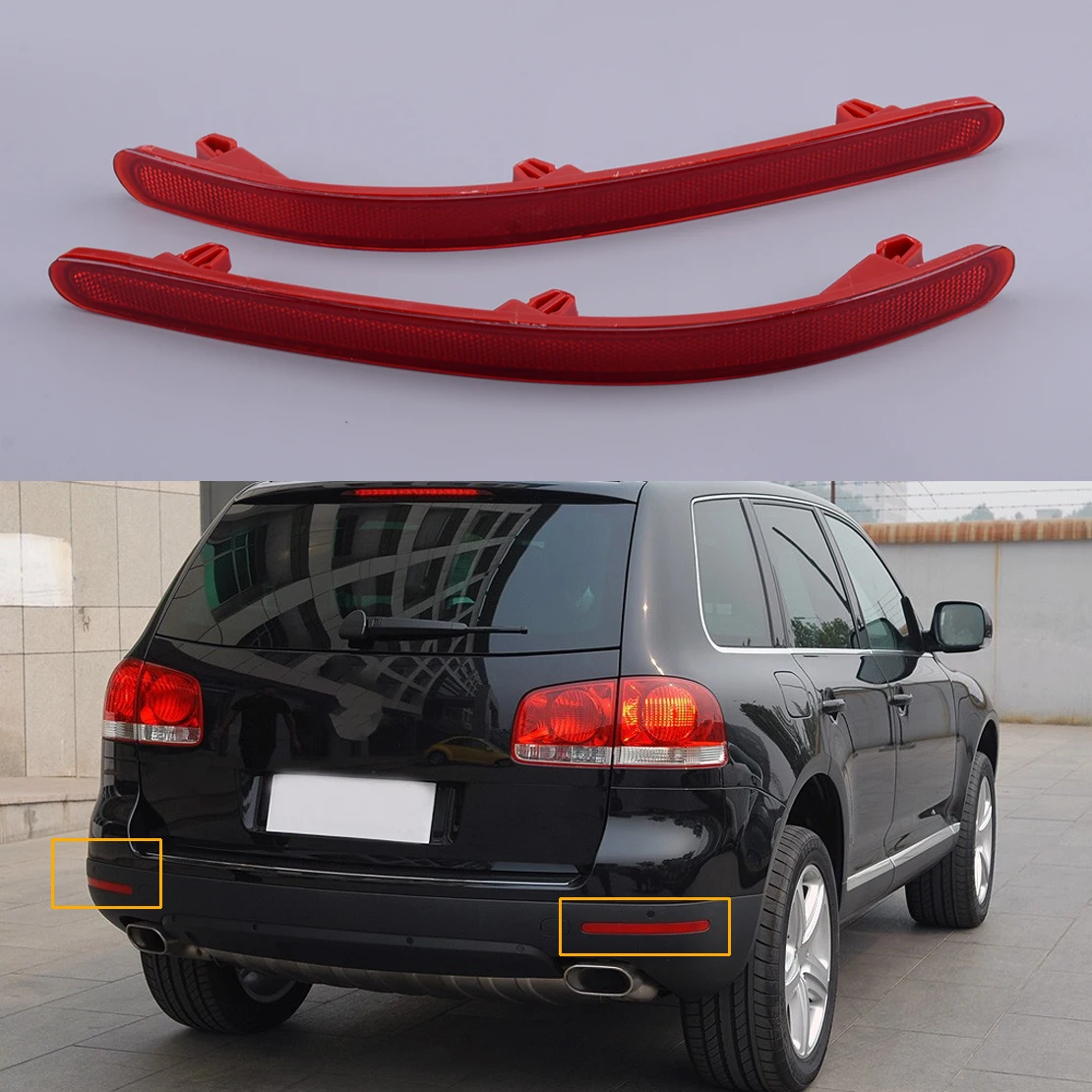 1Pair Rear Bumper Reflector Tail Light Lamp Red 7L6945105A 7L6945106A Fit for VW Touareg 2003 2004 2005 2006 2007 2008 2009 2010