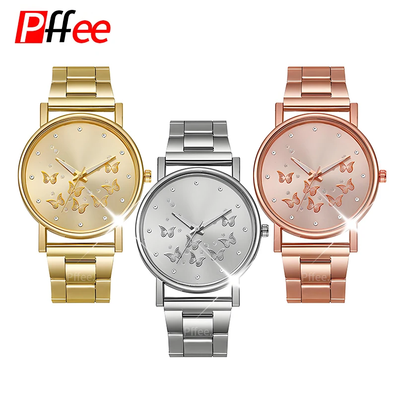 

Pffee Business Quartz Watches Women Simple Wrist Watch Gold Silver Butterfly Timepiece Ladies Girls Gift zegarek