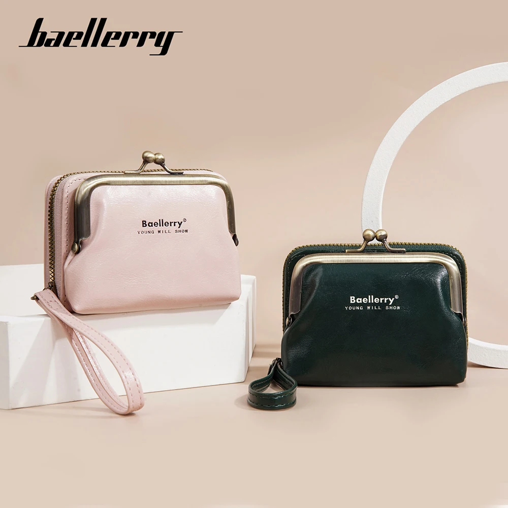 محفظة Baellerry النسائية من البولي يوريثان، محفظة عملات معدنية بسحاب مع 12 فتحة للبطاقات ونافذة لبطاقة الهوية (وردي أحمر الخدود، 8 جيوب)