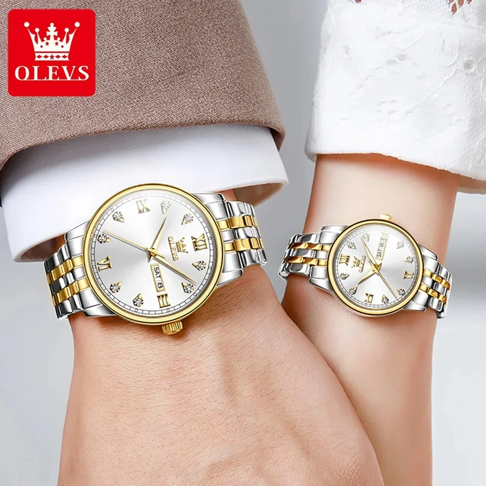 OLEVS New Fashion Couple Watches Stainless Steel Waterproof Luminous Quartz Original Brand Lovers Wristwatches Relogio Feminino