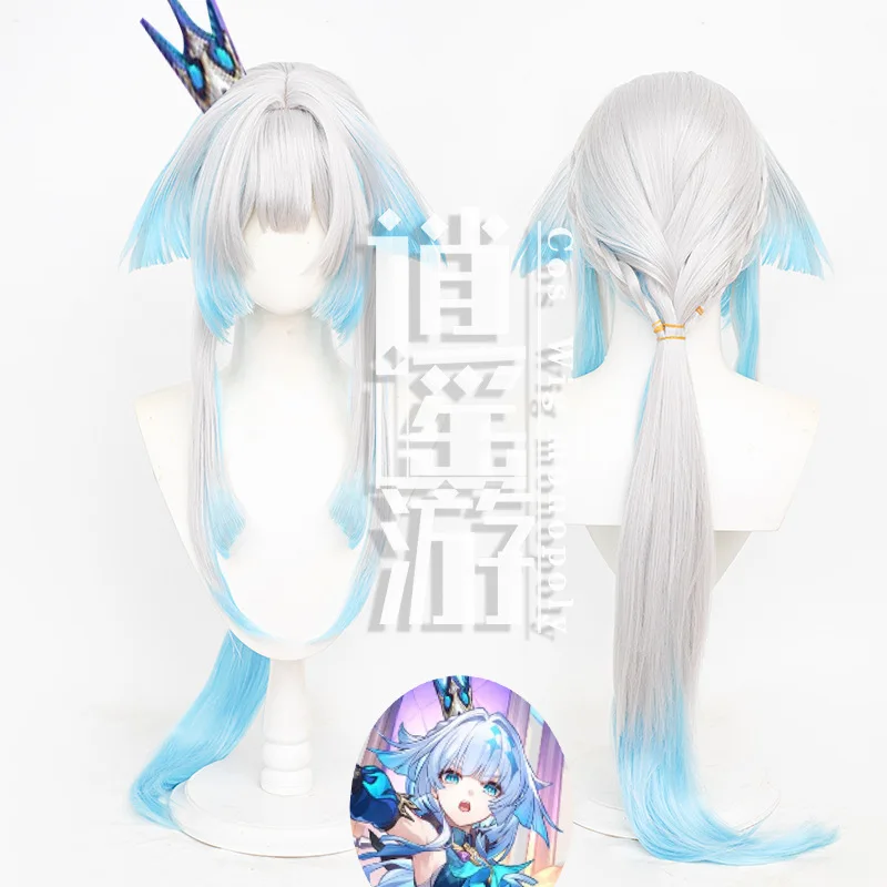 

Cerydra Cosplay Wig Game Honkai Star Rail 100CM Long Silver Blue Mixed Heat-resistant Synthetic Hair Anime Cosplay Wigs+wig Cap