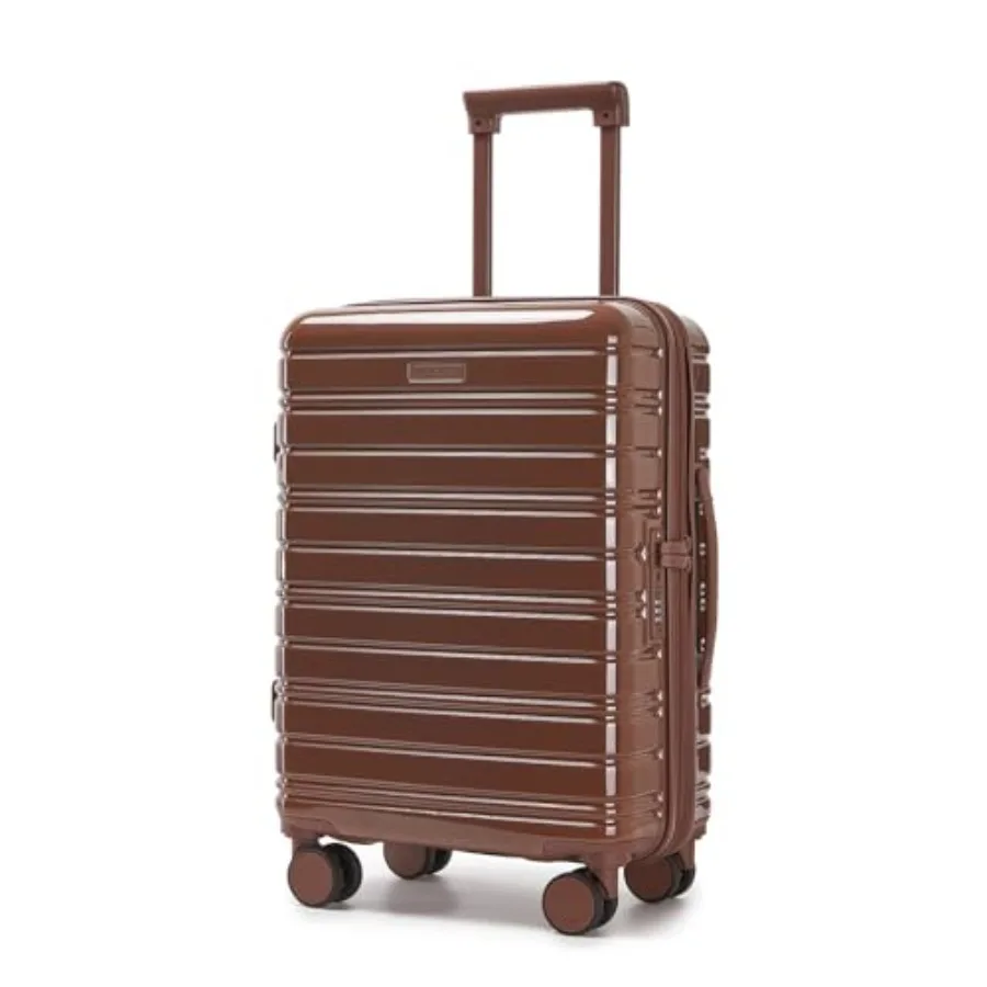 

20-дюймовый расширяемый чемодан из PC+ABS с жестким корпусом, на колесиках, с замком TSA, для женщин и мужчин, цвет мокко, одобрен для авиаперелетов, 22x14x