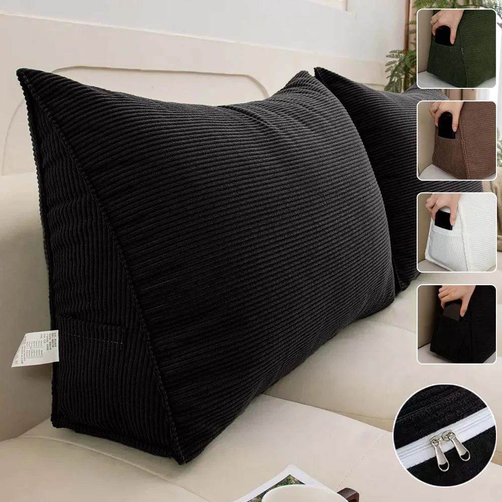 Ergonomic Triangle Back Pillow Thickened Triangular Cushion Chair Lumbar Cushion with Side Pocket for Sofa Beds Cojín Para Silla