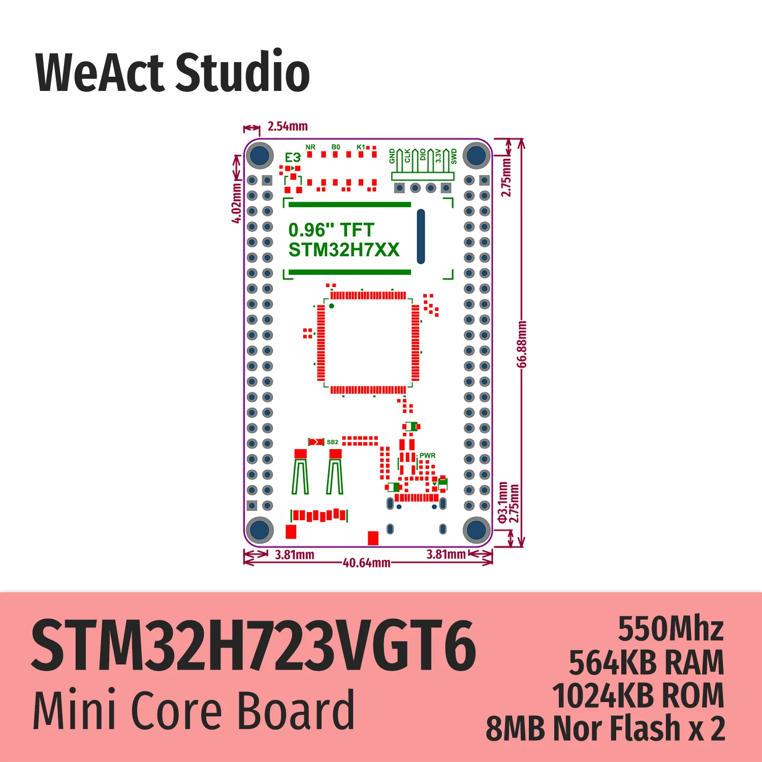 WeAct STM32H723VGT6 STM32H723 STM32H7 STM32 Core Board Demo Board