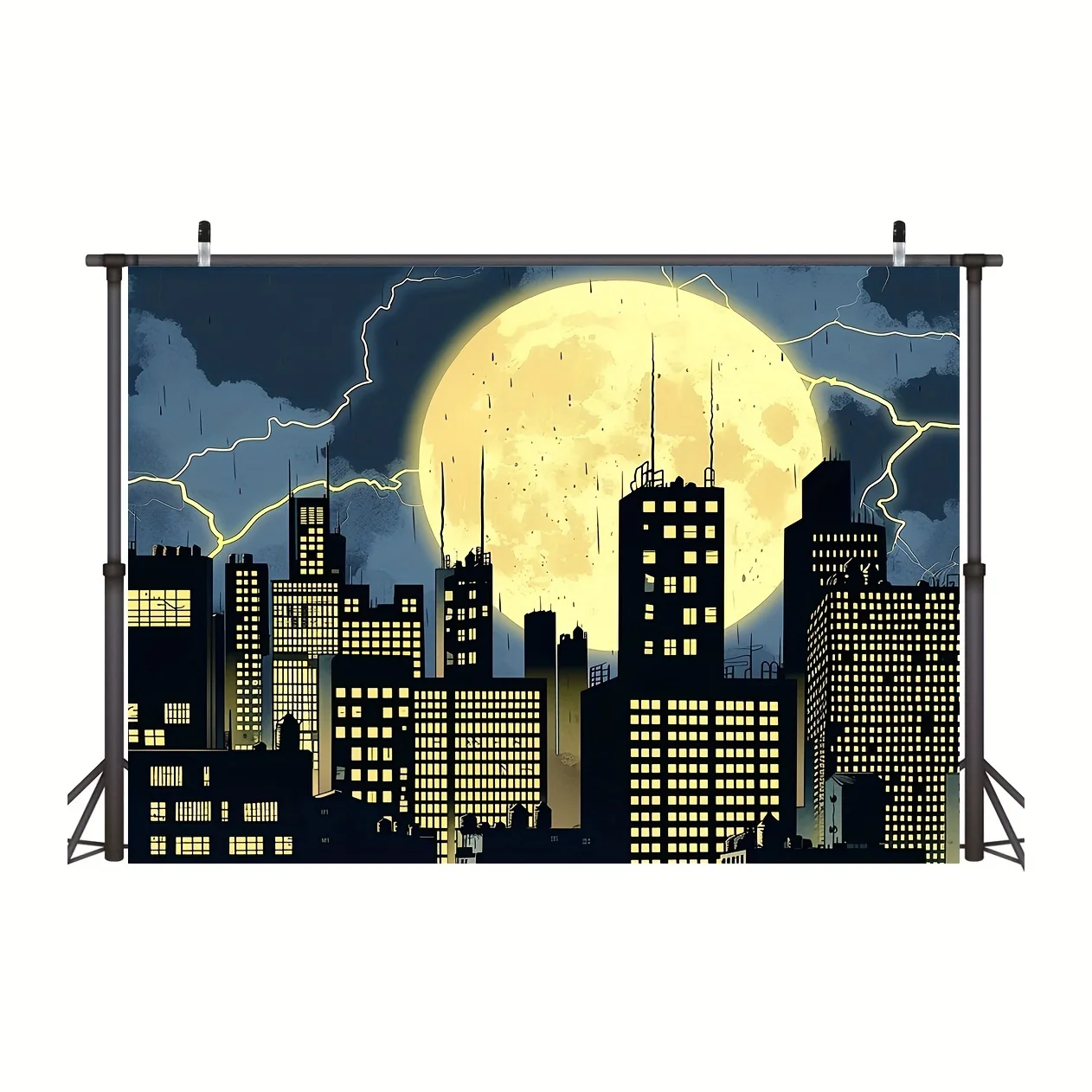 Superhero Super City Photography Background Full Moon Bat Photo Birthday party Background banner Home decor items - Image 2